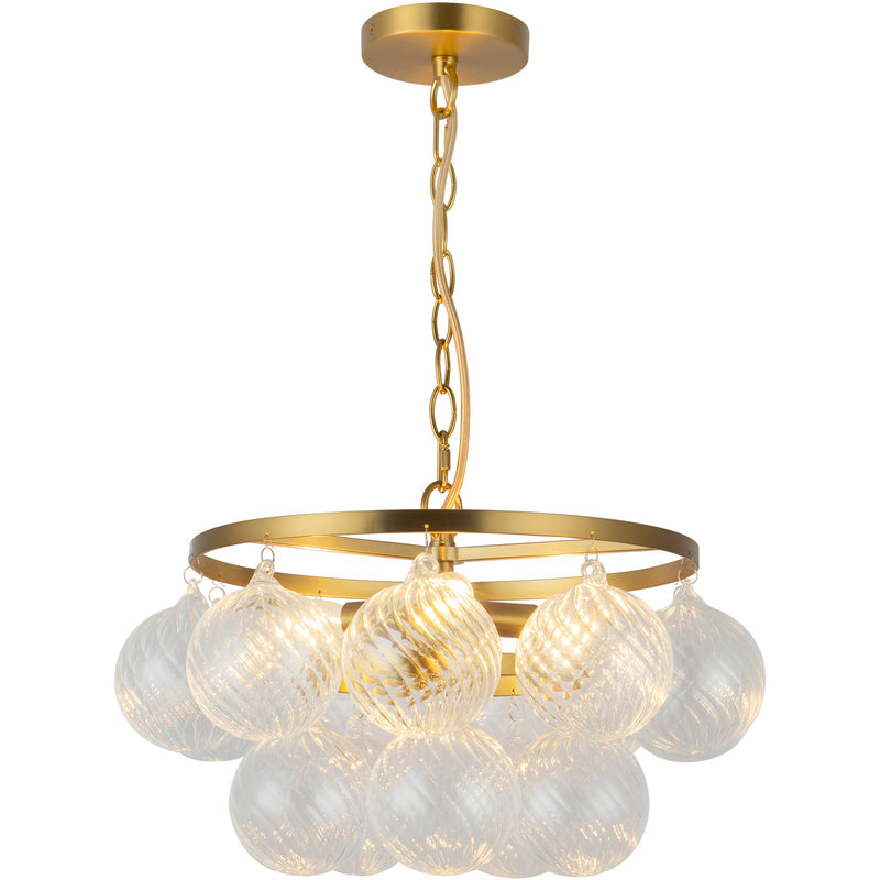 Brushed Gold/Clear Ribbed Glass 18inch Faye Chandelier by Alora Lighting