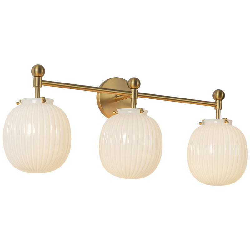 Brushed Gold/Glossy Ribbed Opal Glass Cherise Vanity Light by Alora Lighting