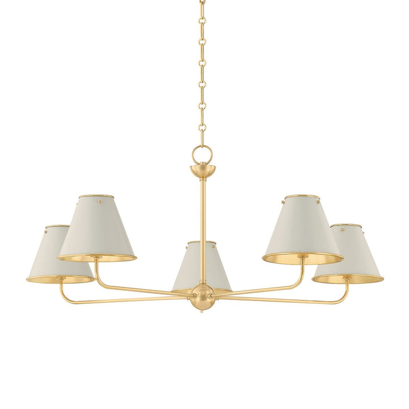 Burghley Chandelier - Aged Brass with Off-White by Hudson Valley