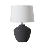 Buriti Table Lamp by Geo Contemporary in Graphite ceramic with a White fabric shade and chrome details