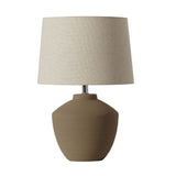 Buriti Table Lamp by Geo Contemporary in Sand ceramic with a Rustic Linen fabric shade and chrome details