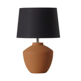 Buriti Table Lamp by Geo Contemporary in Terracotta ceramic with a Black fabric shade and chrome details