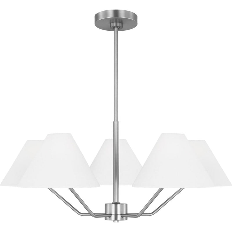 Burke Chandelier — 30", White Linen, Brushed Steel