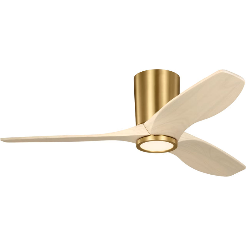 Burnished Brass Housing with Washed White Oak Blades Seyra Smart 44" Hugger LED Ceiling Fan by Visual Comfort Fans