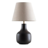 Búzios Table Lamp by Geo Contemporary in Coffee ceramic with a Rustic Linen fabric shade and brass-tone details