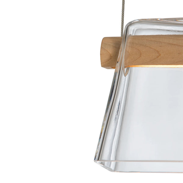 COWBELL LED MINI PENDANT BY HUBBARDTON FORGE, ACCENT: WOOD MAPLE, CLEAR GLASS,  | CASA DI LUCE LIGHTING