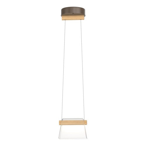 COWBELL LED MINI PENDANT BY HUBBARDTON FORGE, FINISH: BRONZE, ACCENT: WOOD MAPLE, CLEAR GLASS,  | CASA DI LUCE LIGHTING
