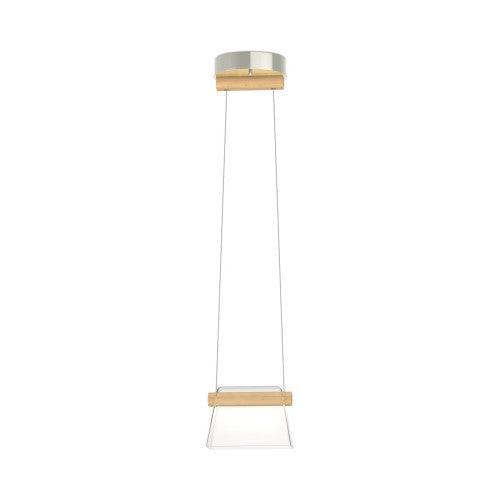 COWBELL LED MINI PENDANT BY HUBBARDTON FORGE, FINISH: STERLING, ACCENT: WOOD MAPLE, CLEAR GLASS,  | CASA DI LUCE LIGHTING