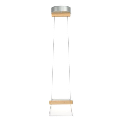 COWBELL LED MINI PENDANT BY HUBBARDTON FORGE, FINISH: VINTAGE PLATINUM, ACCENT: WOOD MAPLE, CLEAR GLASS,  | CASA DI LUCE LIGHTING