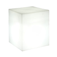 Cuby solar and rechargeable cube lamp by New Garden, frosted white cube glowing softly