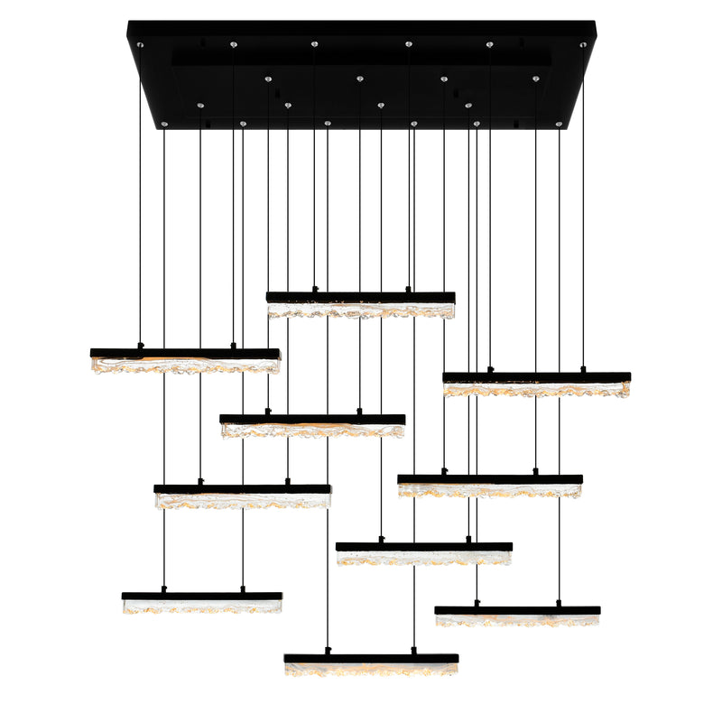 Stagger Integrated LED 48in Chandelier with Handcrafted Glass
