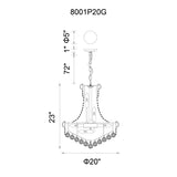 Empire 14 Light 20in Down Chandelier with Crystals