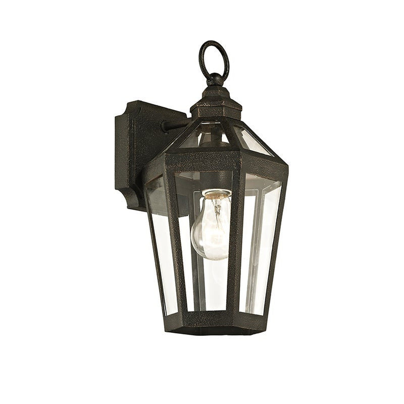 Calabasas Wall Sconce by Troy Lighting in Vintage Bronze, 1-Light clear-glass lantern