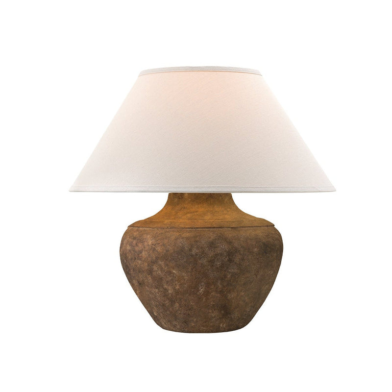 Calabria Rustco Table Lamp by Troy Lighting - textured ceramic base with linen shade