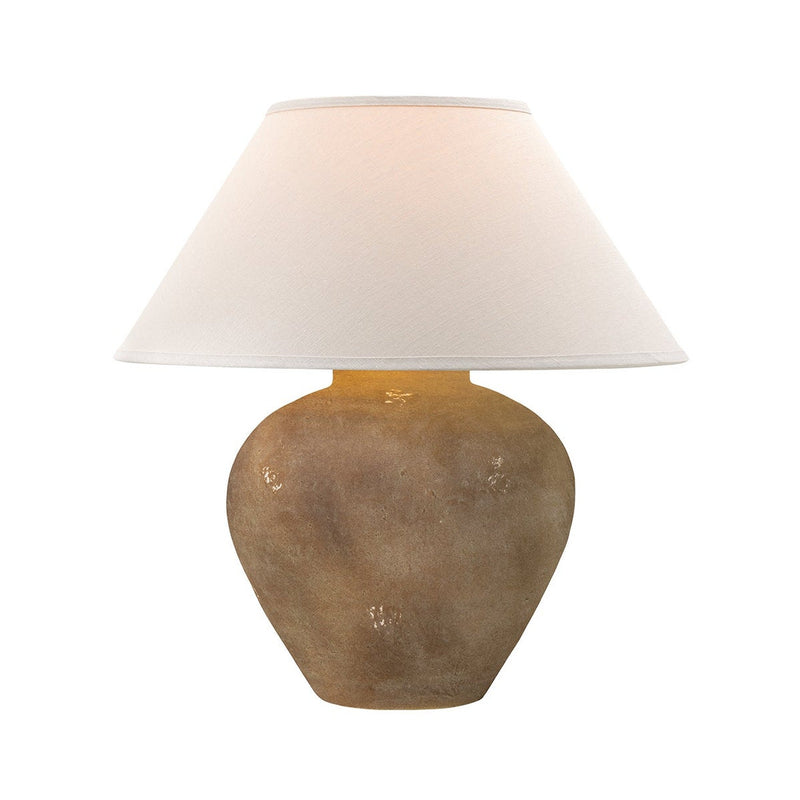 Calabria Sienna Table Lamp by Troy Lighting - textured ceramic base with linen shade