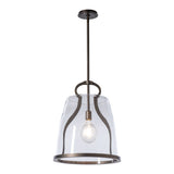 Caliper Pendant Large, shown in Dark Smoke, Clear Glass, by Hubbardton Forge