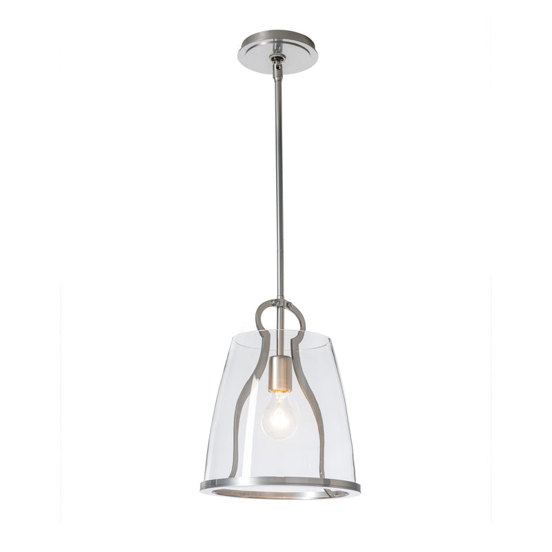 Caliper Pendant Small, shown in Sterling, Clear Glass, by Hubbardton Forge