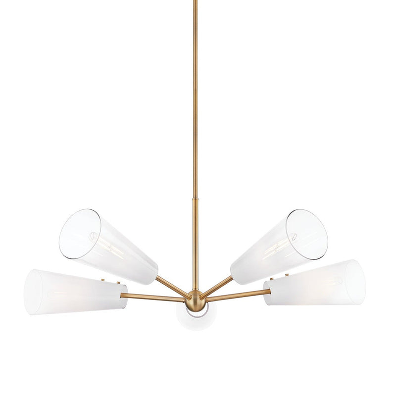 Camarillo Chandelier by Troy Lighting in Patina Brass, 5-Light Sfumato ombre glass shades