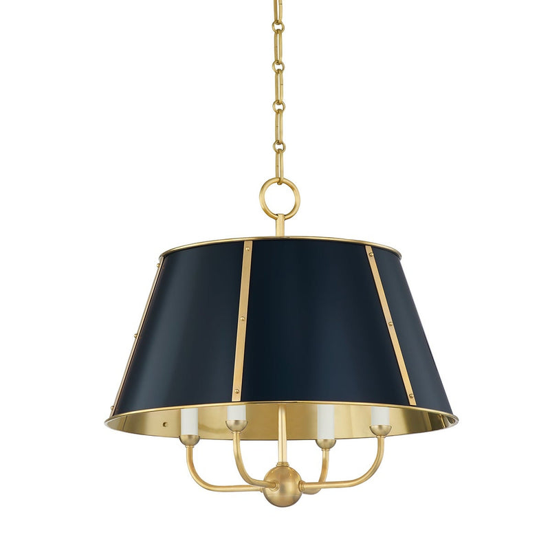 Cambridge Chandelier - 4-Light - Aged Brass with Darkest Blue by Hudson Valley