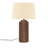 Canyon Clay Cream Linen Fabric Ceramic Tower Table Lamp with Fabric Shade by Justice Design