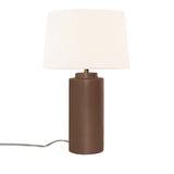 Canyon Clay White Linen Fabric Ceramic Tower Table Lamp with Fabric Shade by Justice Design