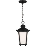 Cape May Outdoor Pendant — Black with Etched / White Inside Glass
