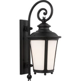 Cape May Outdoor Wall Lantern — 26 Inch, Black with Etched / White Inside Glass
