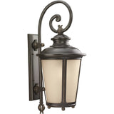 Cape May Outdoor Wall Lantern — 30 Inch, Burled Iron with Etched Hammered with Light Amber Glass