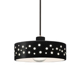 Carbon Matte Black-Black Cord Perforated Dish Ceramic Pendant by Justice Design