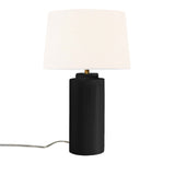Carbon Matte Black White Linen Fabric Ceramic Tower Table Lamp with Fabric Shade by Justice Design
