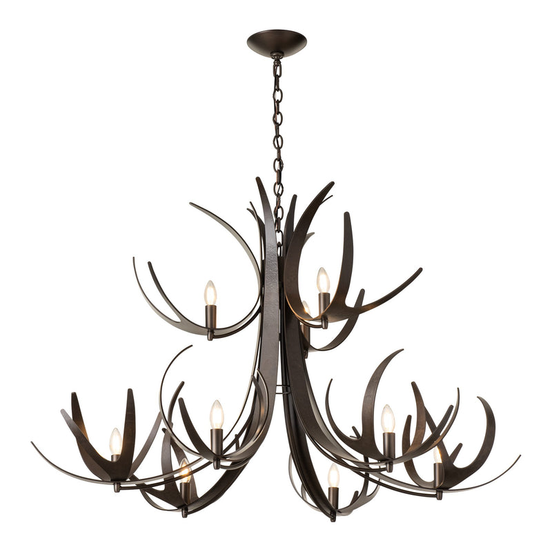 Caribou 9-Light Tiered Chandelier, shown in Dark Smoke, by Hubbardton Forge