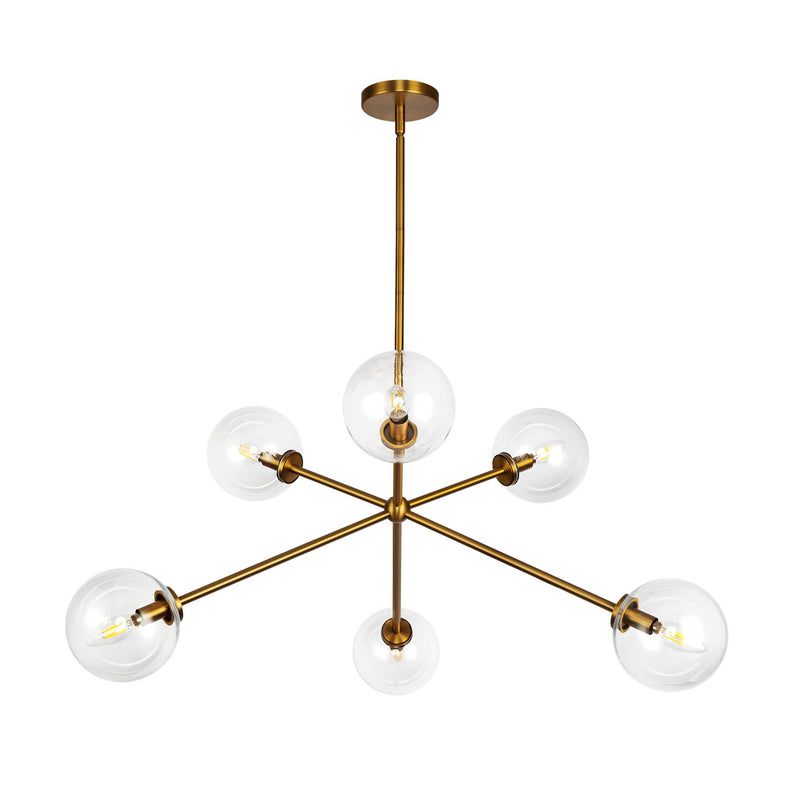 Cassia Chandelier Aged Gold Clear Glass By Alora Front View