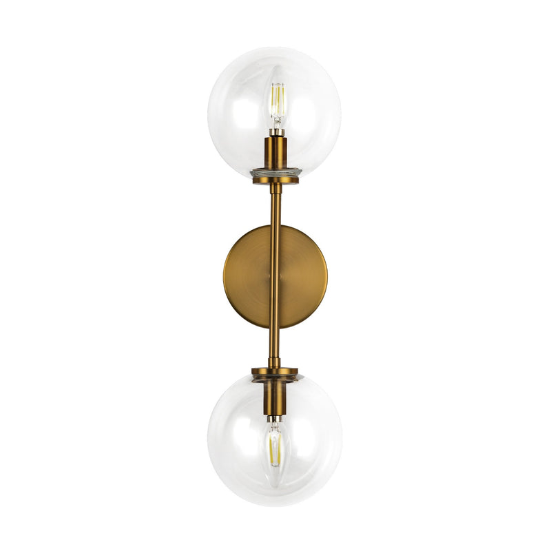 Cassia Wall Aged Gold Clear Glass 2 Lights By Alora Front View