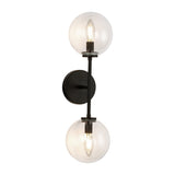 Cassia Wall Aged Matte Black Clear Glass 2 Lights By Alora