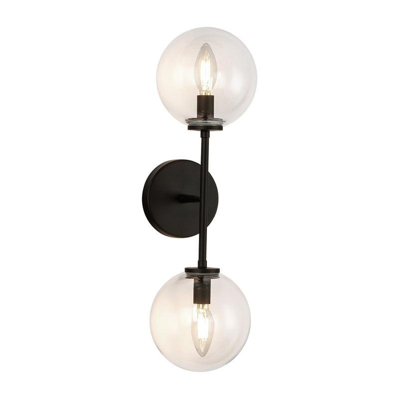 Cassia Wall Aged Matte Black Clear Glass 2 Lights By Alora