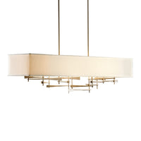 Cavaletti Linear Suspension, shown in Dark Smoke, Flax Shade, by Hubbardton Forge