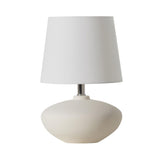 Cedro Table Lamp by Geo Contemporary in White ceramic with a White fabric shade and chrome details