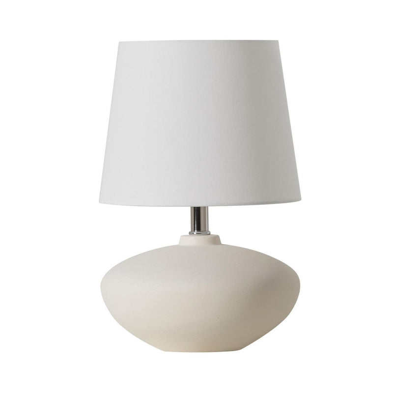 Cedro Table Lamp by Geo Contemporary in White ceramic with a White fabric shade and chrome details