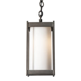 Cela Outdoor Pendant Small, shown in Coastal Dark Smoke, Opal Glass, by Hubbardton Forge