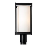 Cela Outdoor Post Lantern, shown in Coastal Black, Opal Glass, by Hubbardton Forge