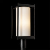 Cela Outdoor Post Lantern detail in Coastal Black, Opal Glass, by Hubbardton Forge
