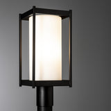 Cela Outdoor Post Lantern detail in Coastal Black, Opal Glass, by Hubbardton Forge