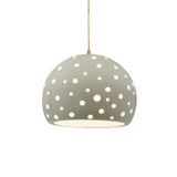 Celadon Green Crackle-Beige Twisted Cord Perforated Large Globe Pendant by Justice Design
