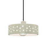 Celadon Green Crackle-Black Cord Perforated Dish Ceramic Pendant by Justice Design