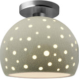 Celadon Green Crackle Brushed Nickel Perforated Medium Globe Semi- Flush by Justice Design