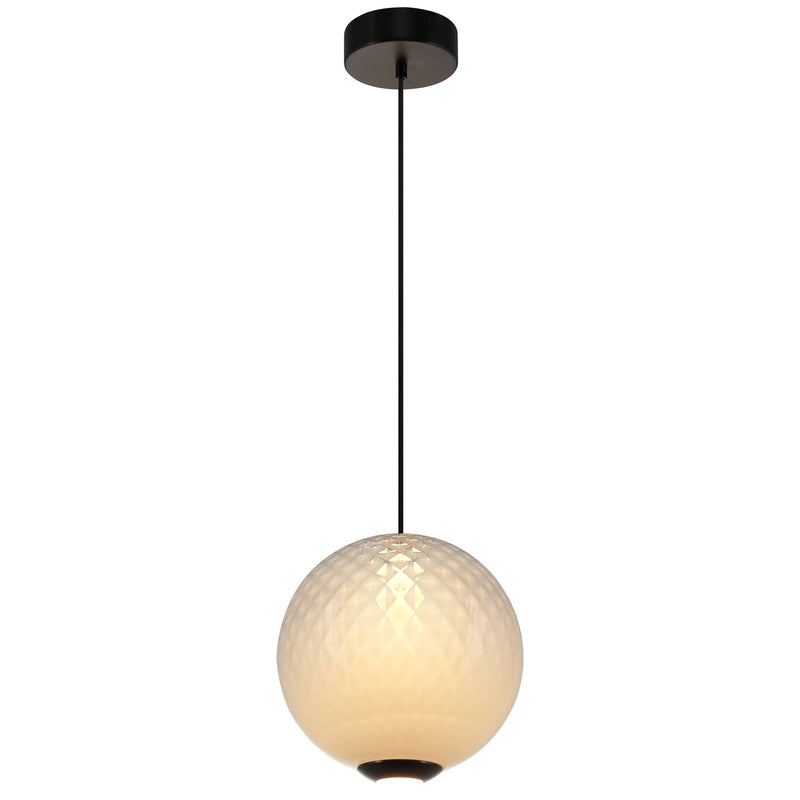 Celeste LED Round Pendant Light Black White Glass By Artcraft