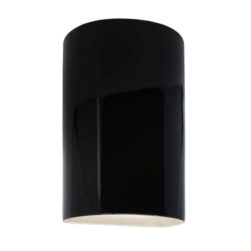 Ceramic small ADA Cylinder Wall Sconce Gloss Black By Justice