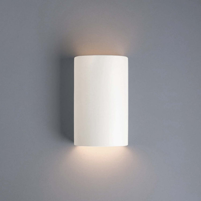 Ceramic small ADA Cylinder Wall Sconce Matte White By Justice Lifestyle View