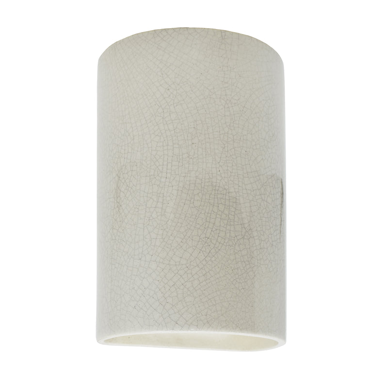 Ceramic small ADA Cylinder Wall Sconce White Crackle By Justice