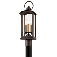 Chaplin Post Light by Troy Lighting in Vienna Bronze, 3-light clear-glass harbor lantern